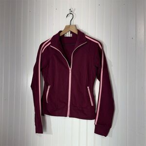 Y2K Self Esteem Zip-Up Track Jacket L Pink Stripes Burgundy Retro Baddie Core